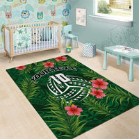 Custom Hawaii Volleyball Area Rug Kakau Abstract and Tropical Plants Green Color LT03 - Polynesian Pride