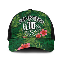 Custom Hawaii Volleyball Baseball Net Cap Kakau Abstract and Tropical Plants Green Color - Polynesian Pride