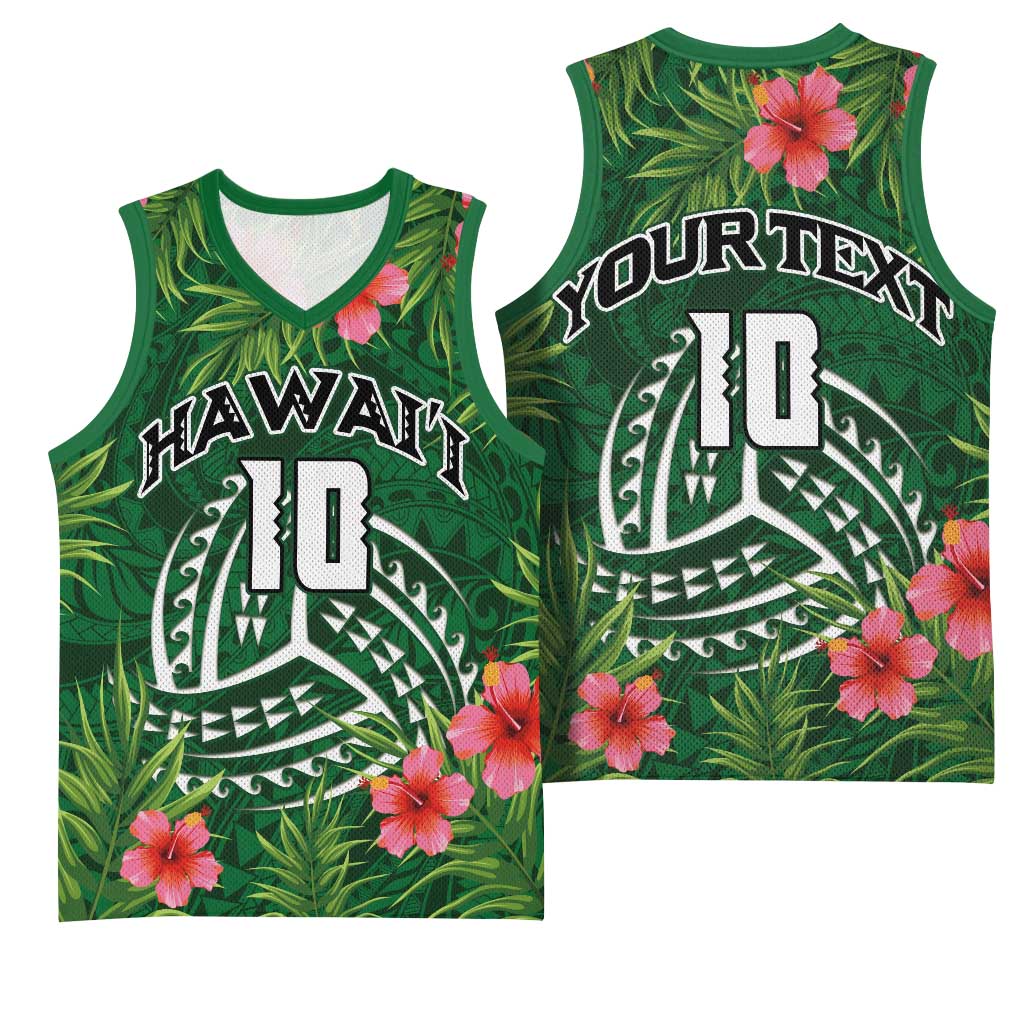 Custom Hawaii Volleyball Basketball Jersey Kakau Abstract and Tropical Plants Green Color - Polynesian Pride