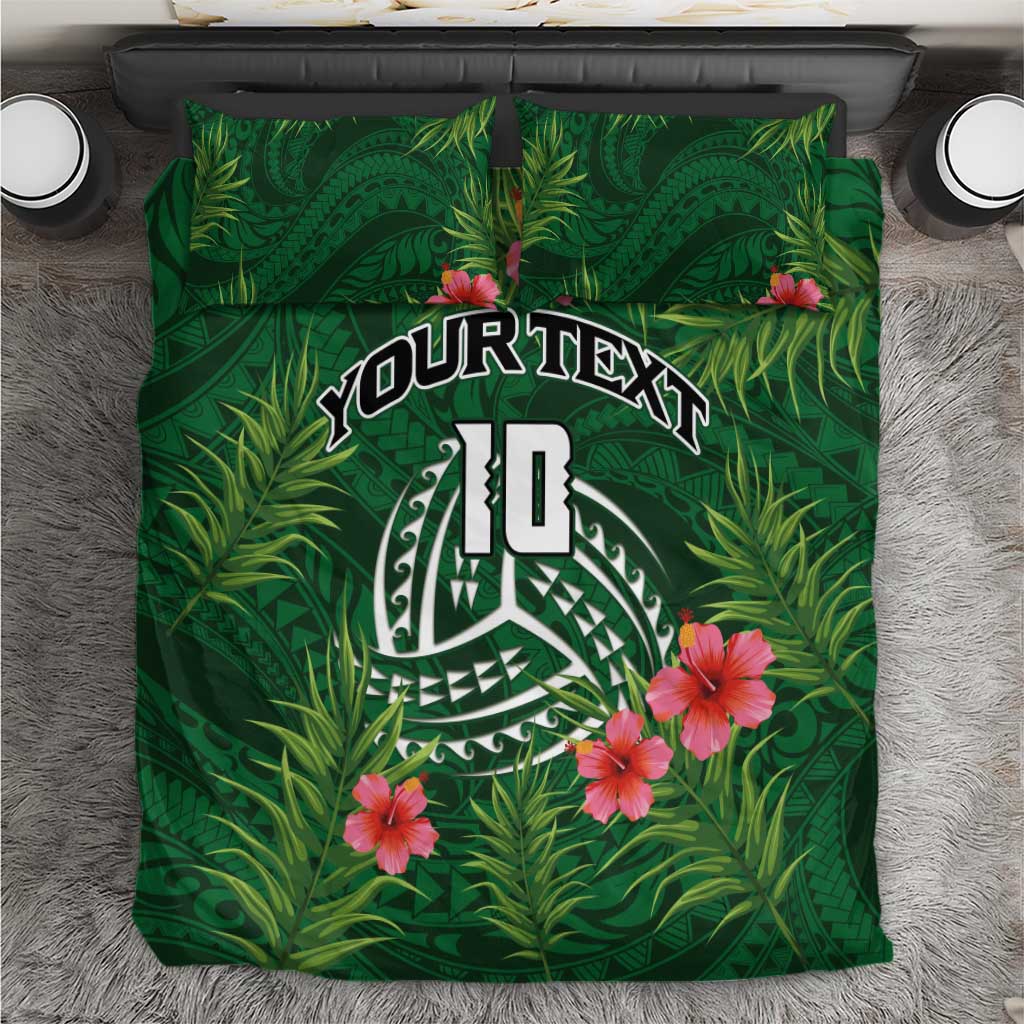 Custom Hawaii Volleyball Bedding Set Kakau Abstract and Tropical Plants Green Color - Polynesian Pride