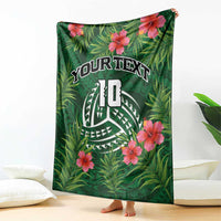Custom Hawaii Volleyball Blanket Kakau Abstract and Tropical Plants Green Color - Polynesian Pride