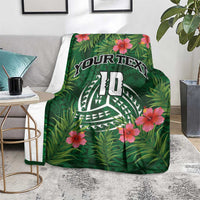 Custom Hawaii Volleyball Blanket Kakau Abstract and Tropical Plants Green Color - Polynesian Pride