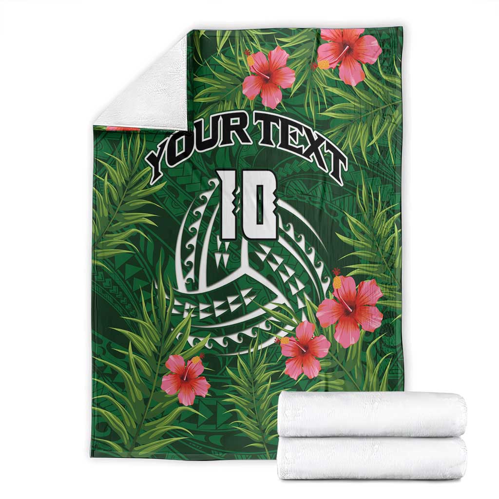 Custom Hawaii Volleyball Blanket Kakau Abstract and Tropical Plants Green Color - Polynesian Pride