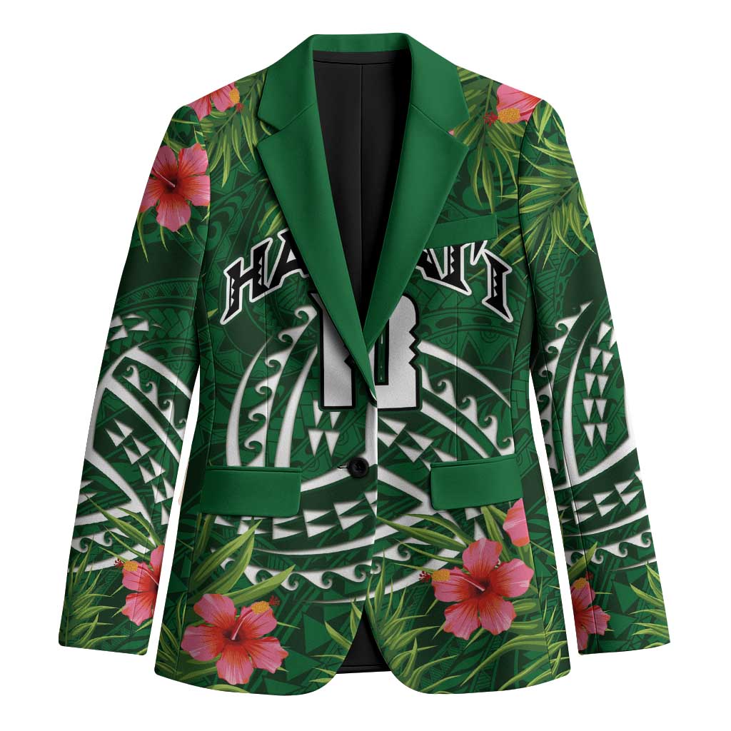 Custom Hawaii Volleyball Blazer Kakau Abstract and Tropical Plants Green Color - Polynesian Pride