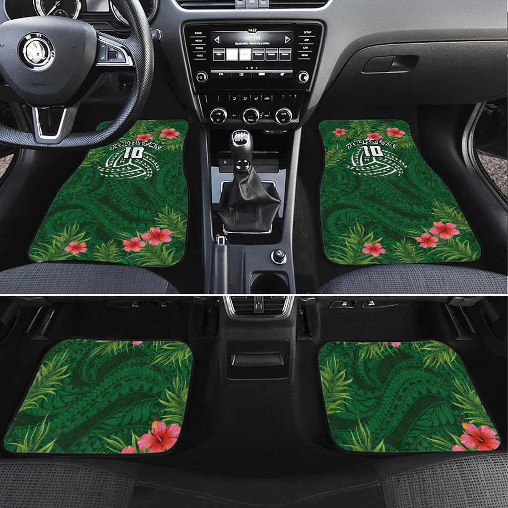 Custom Hawaii Volleyball Car Mats Kakau Abstract and Tropical Plants Green Color LT03 Set 4pcs Green - Polynesian Pride