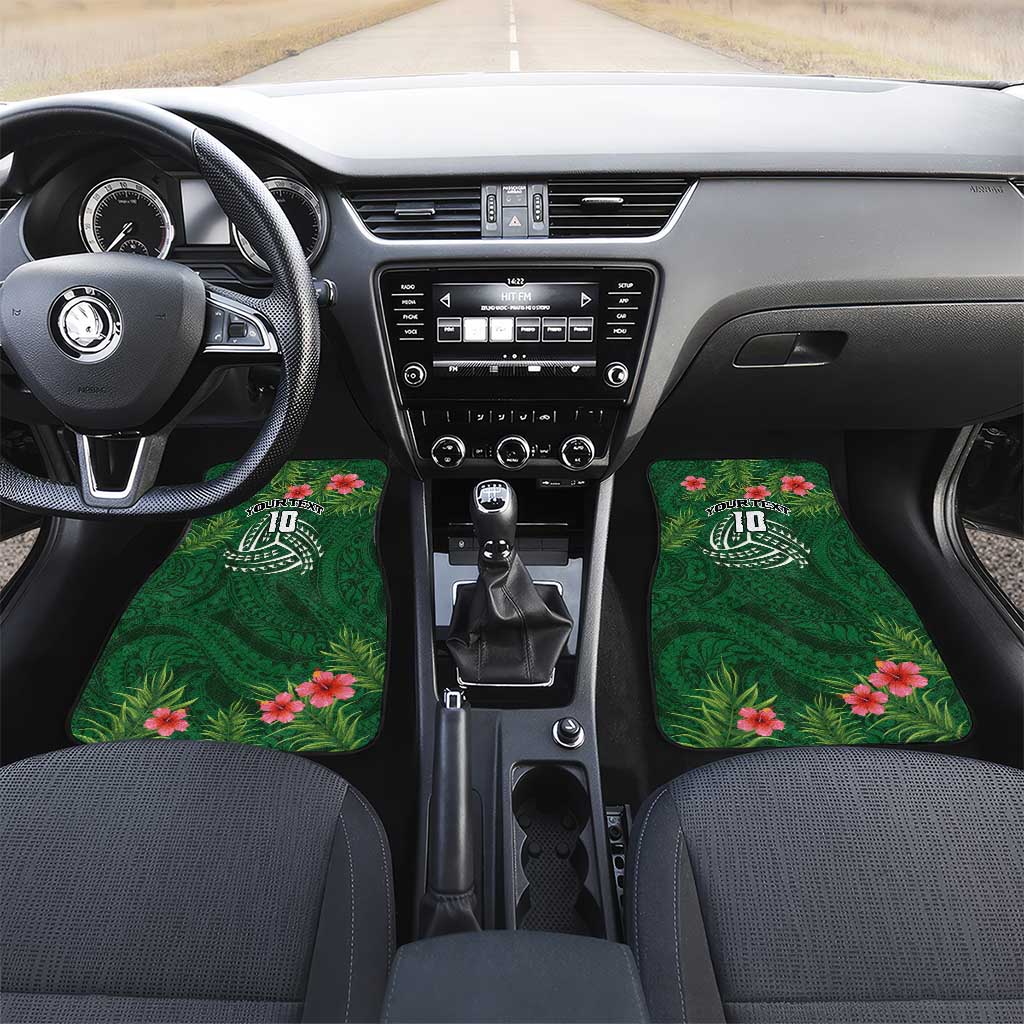 Custom Hawaii Volleyball Car Mats Kakau Abstract and Tropical Plants Green Color LT03 Set 2pcs - Front Green - Polynesian Pride