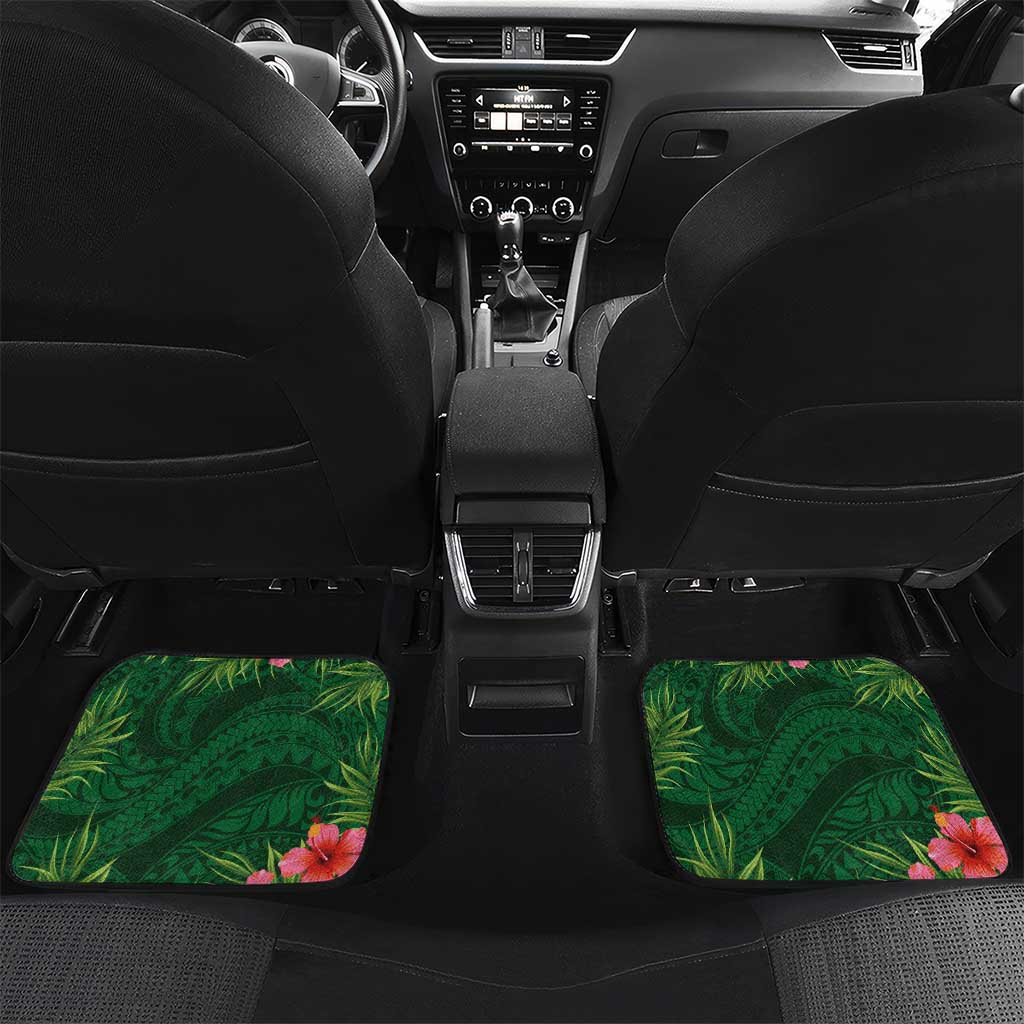 Custom Hawaii Volleyball Car Mats Kakau Abstract and Tropical Plants Green Color LT03 Set 2pcs - Back Green - Polynesian Pride