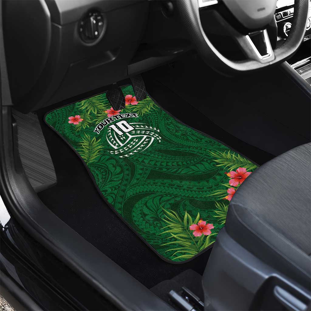 Custom Hawaii Volleyball Car Mats Kakau Abstract and Tropical Plants Green Color LT03 - Polynesian Pride