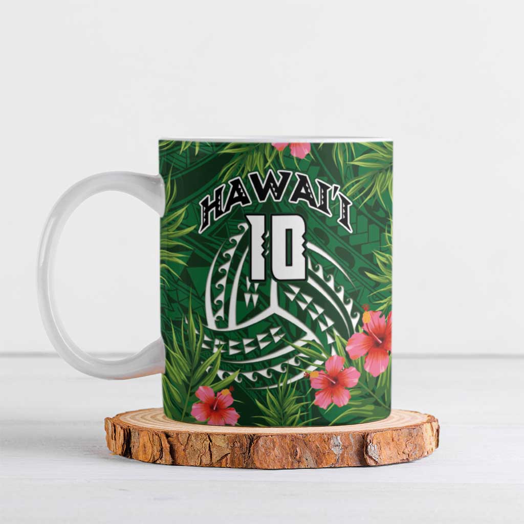 Custom Hawaii Volleyball Ceramic Mug Kakau Abstract and Tropical Plants Green Color - Polynesian Pride
