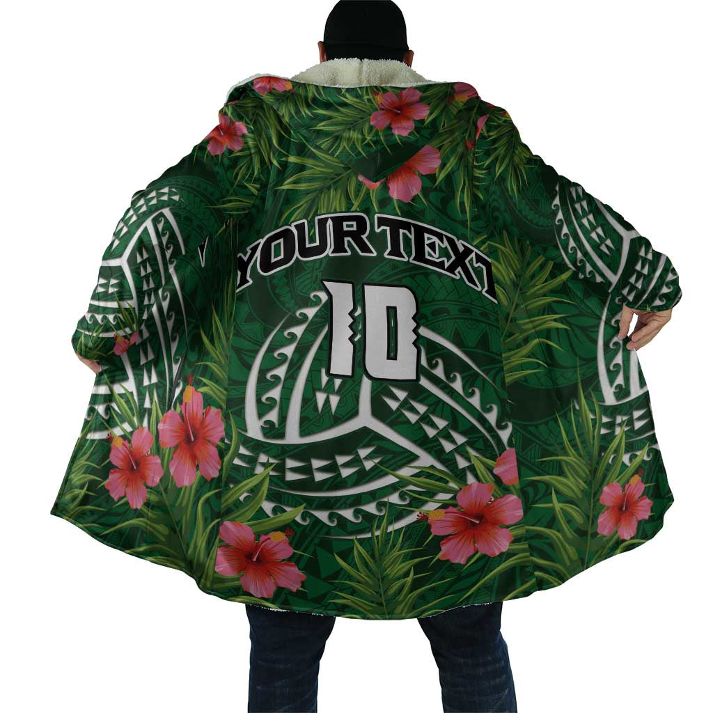Custom Hawaii Volleyball Cloak Kakau Abstract and Tropical Plants Green Color - Polynesian Pride