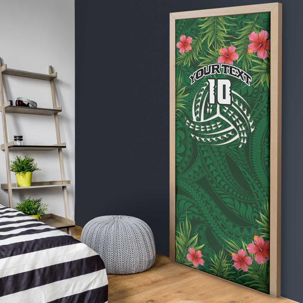 Custom Hawaii Volleyball Door Cover Kakau Abstract and Tropical Plants Green Color - Polynesian Pride