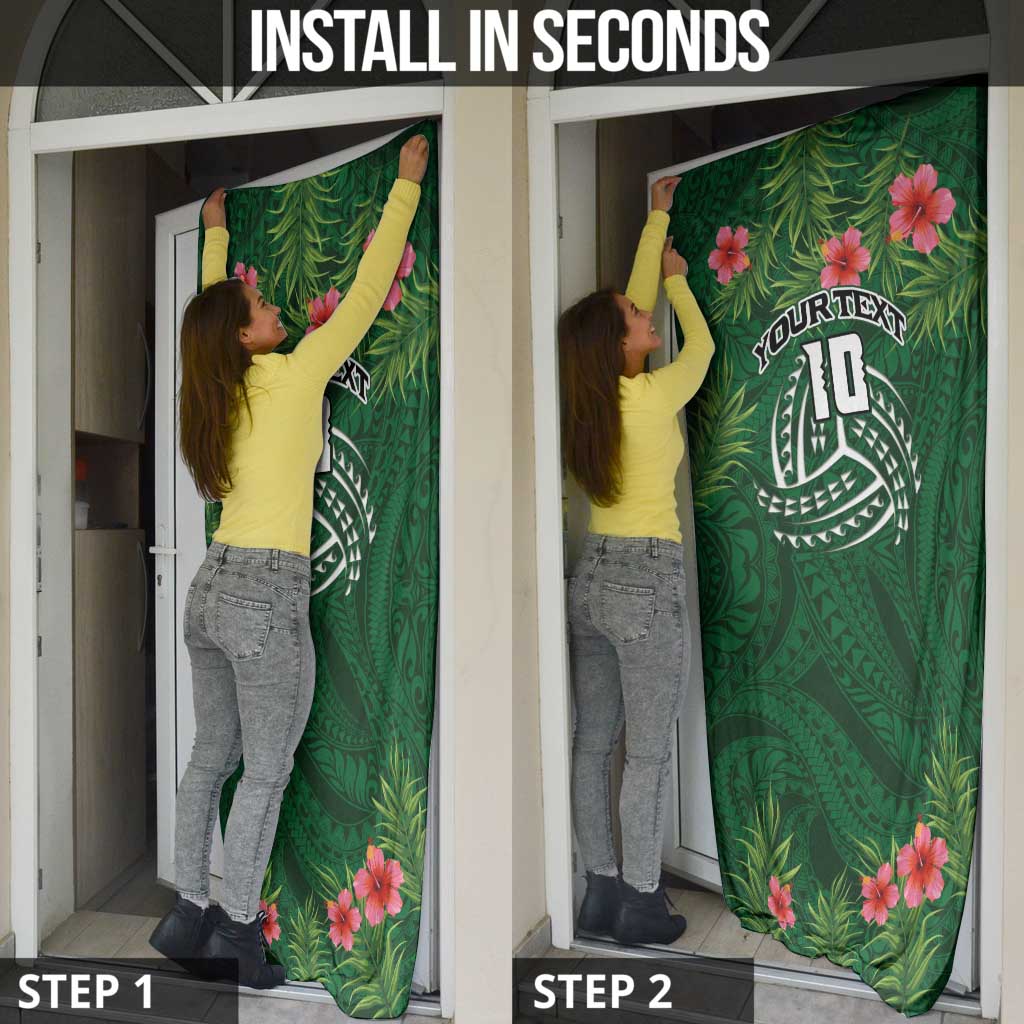 Custom Hawaii Volleyball Door Cover Kakau Abstract and Tropical Plants Green Color - Polynesian Pride