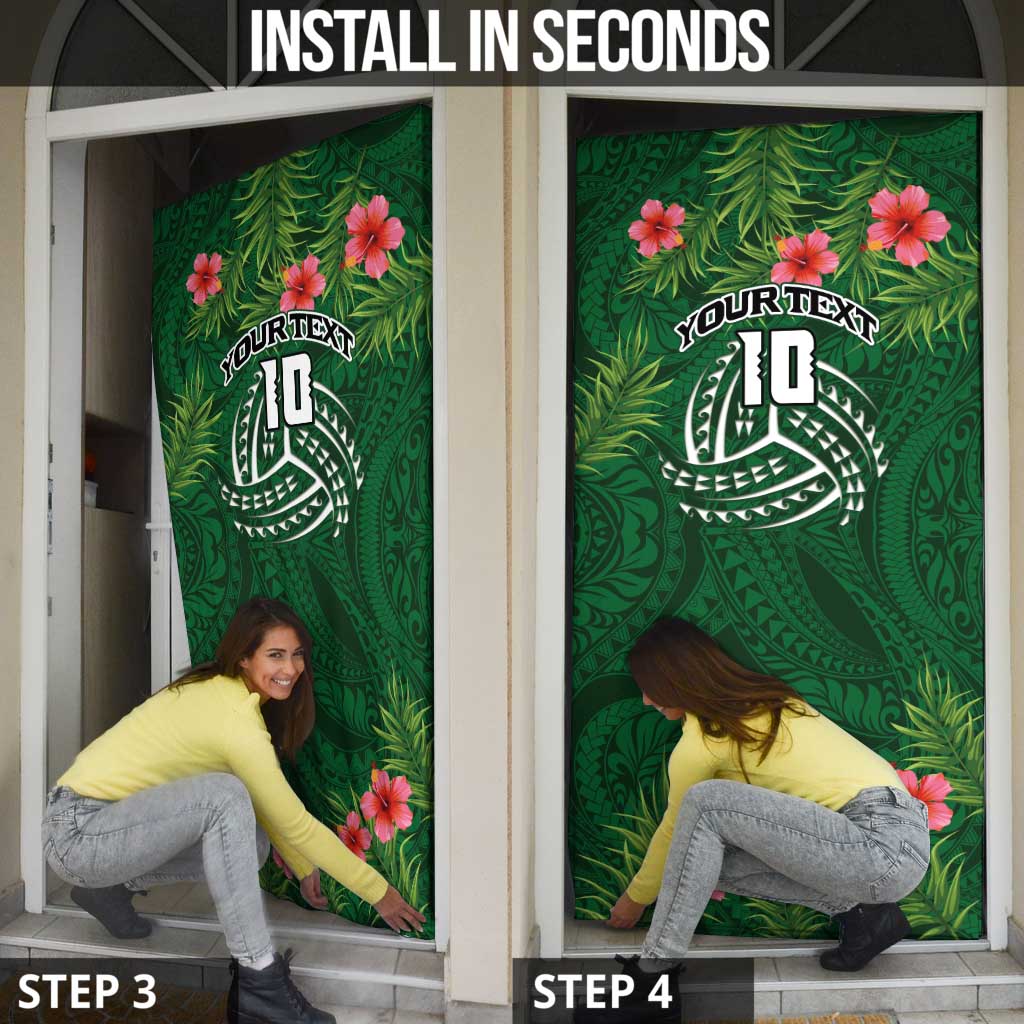 Custom Hawaii Volleyball Door Cover Kakau Abstract and Tropical Plants Green Color - Polynesian Pride