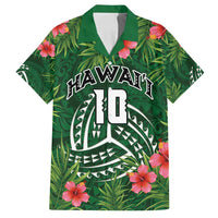 Custom Hawaii Volleyball Family Matching Long Sleeve Bodycon Dress and Hawaiian Shirt Kakau Abstract and Tropical Plants Green Color - Polynesian Pride