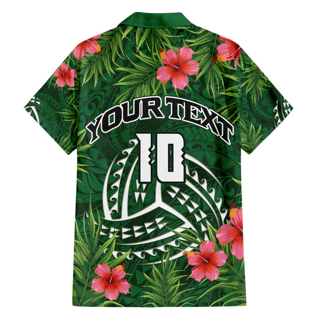Custom Hawaii Volleyball Family Matching Long Sleeve Bodycon Dress and Hawaiian Shirt Kakau Abstract and Tropical Plants Green Color - Polynesian Pride