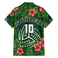 Custom Hawaii Volleyball Family Matching Long Sleeve Bodycon Dress and Hawaiian Shirt Kakau Abstract and Tropical Plants Green Color - Polynesian Pride