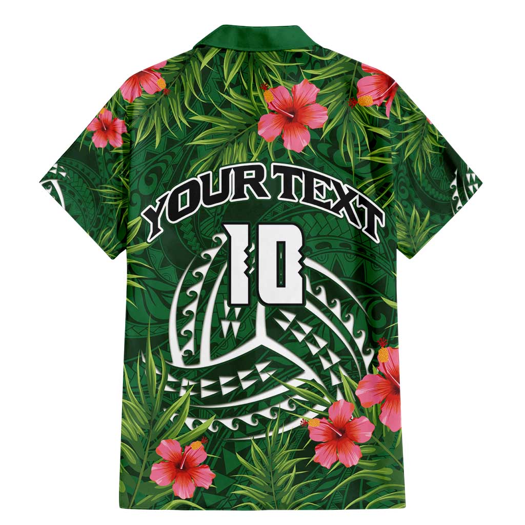 Custom Hawaii Volleyball Family Matching Mermaid Dress and Hawaiian Shirt Kakau Abstract and Tropical Plants Green Color - Polynesian Pride