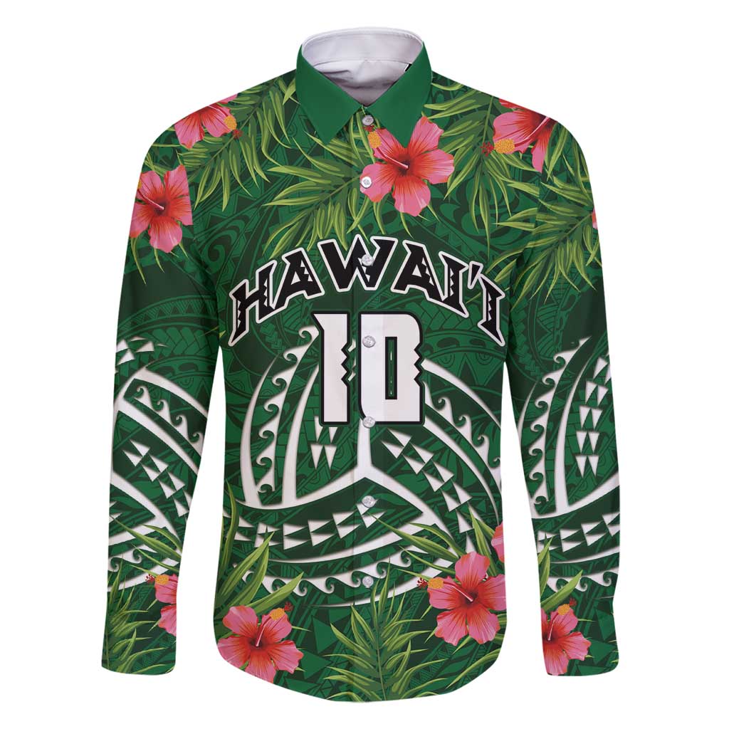 Custom Hawaii Volleyball Family Matching Mermaid Dress and Hawaiian Shirt Kakau Abstract and Tropical Plants Green Color - Polynesian Pride