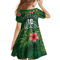 Custom Hawaii Volleyball Family Matching Off The Shoulder Long Sleeve Dress and Hawaiian Shirt Kakau Abstract and Tropical Plants Green Color - Polynesian Pride