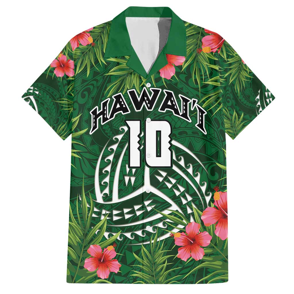 Custom Hawaii Volleyball Family Matching Short Sleeve Bodycon Dress and Hawaiian Shirt Kakau Abstract and Tropical Plants Green Color - Polynesian Pride