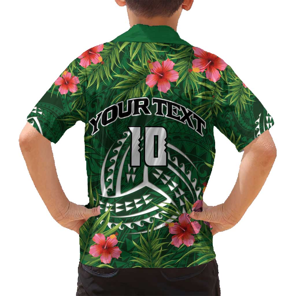 Custom Hawaii Volleyball Family Matching Tank Maxi Dress and Hawaiian Shirt Kakau Abstract and Tropical Plants Green Color - Polynesian Pride