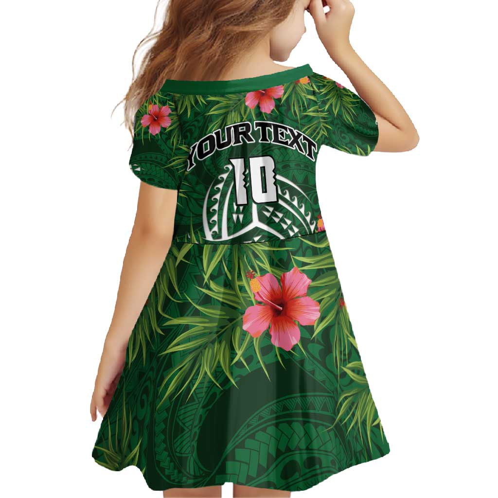 Custom Hawaii Volleyball Family Matching Tank Maxi Dress and Hawaiian Shirt Kakau Abstract and Tropical Plants Green Color - Polynesian Pride