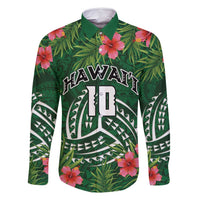 Custom Hawaii Volleyball Family Matching Tank Maxi Dress and Hawaiian Shirt Kakau Abstract and Tropical Plants Green Color - Polynesian Pride
