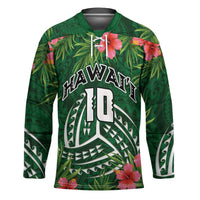 Custom Hawaii Volleyball Hockey Jersey Kakau Abstract and Tropical Plants Green Color - Polynesian Pride