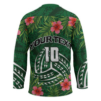 Custom Hawaii Volleyball Hockey Jersey Kakau Abstract and Tropical Plants Green Color - Polynesian Pride