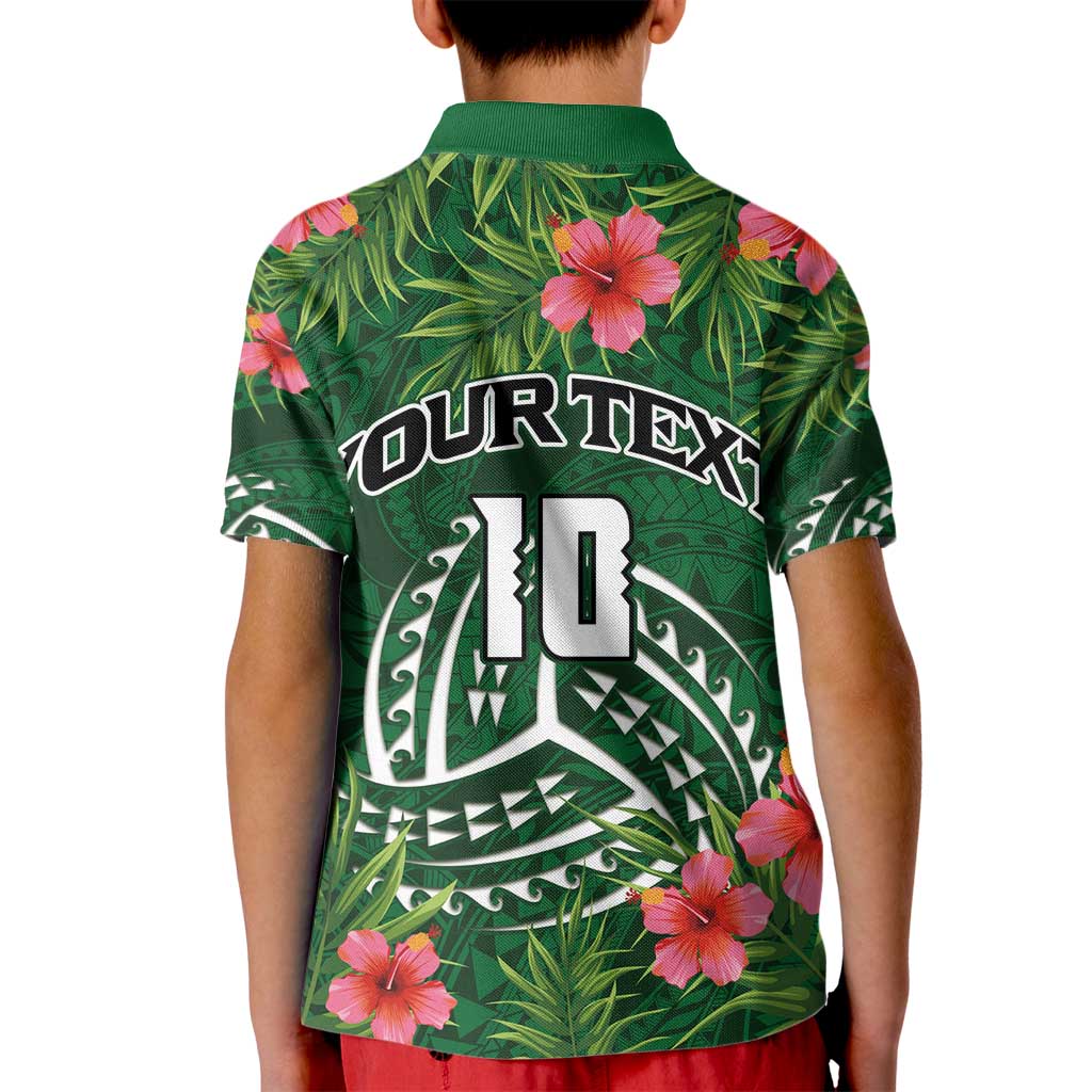 Custom Hawaii Volleyball Kid Polo Shirt Kakau Abstract and Tropical Plants Green Color - Polynesian Pride