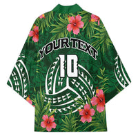 Custom Hawaii Volleyball Kimono Kakau Abstract and Tropical Plants Green Color - Polynesian Pride