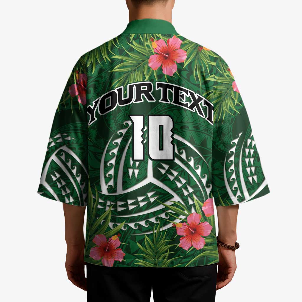 Custom Hawaii Volleyball Kimono Kakau Abstract and Tropical Plants Green Color - Polynesian Pride
