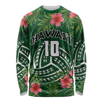 Custom Hawaii Volleyball Long Sleeve Shirt Kakau Abstract and Tropical Plants Green Color - Polynesian Pride