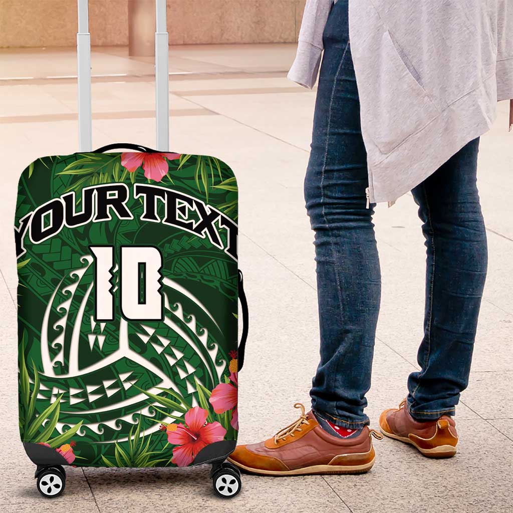 Custom Hawaii Volleyball Luggage Cover Kakau Abstract and Tropical Plants Green Color LT03 Green - Polynesian Pride