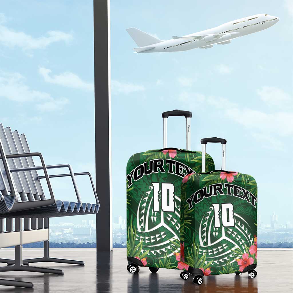 Custom Hawaii Volleyball Luggage Cover Kakau Abstract and Tropical Plants Green Color LT03 - Polynesian Pride