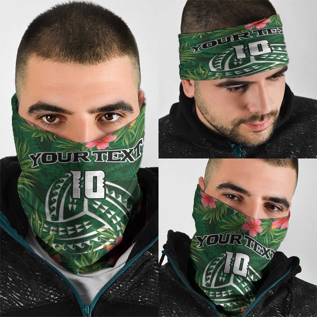 Custom Hawaii Volleyball Neck Gaiter Kakau Abstract and Tropical Plants Green Color - Polynesian Pride