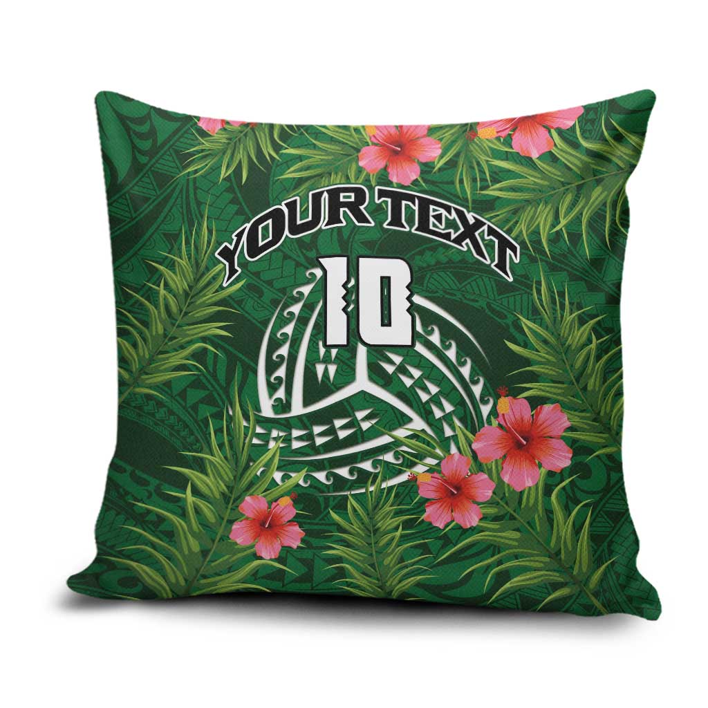 Custom Hawaii Volleyball Pillow Cover Kakau Abstract and Tropical Plants Green Color - Polynesian Pride