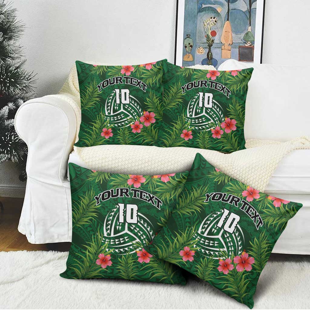 Custom Hawaii Volleyball Pillow Cover Kakau Abstract and Tropical Plants Green Color - Polynesian Pride
