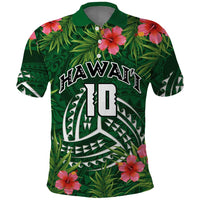 Custom Hawaii Volleyball Polo Shirt Kakau Abstract and Tropical Plants Green Color - Polynesian Pride