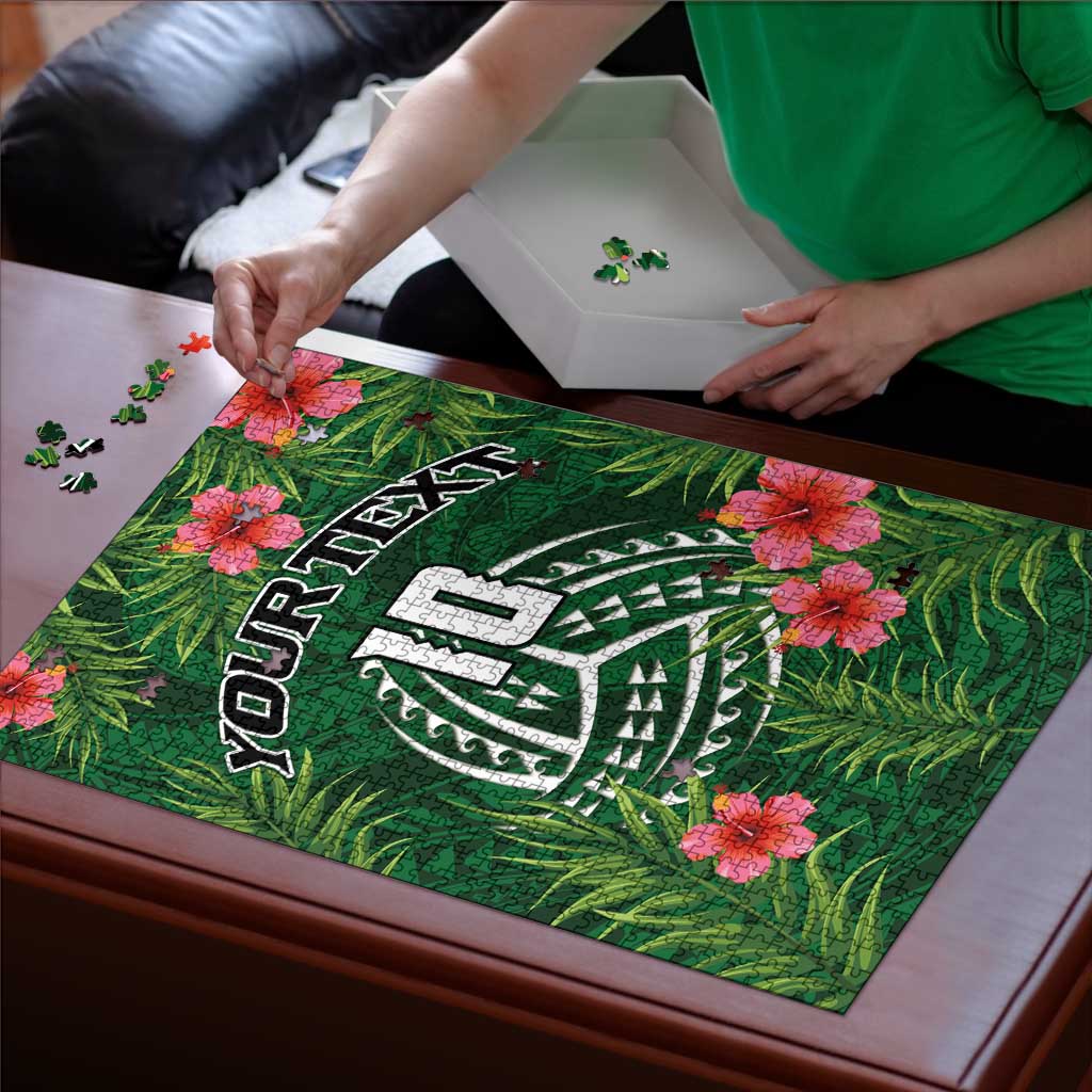 Custom Hawaii Volleyball Puzzle Kakau Abstract and Tropical Plants Green Color - Polynesian Pride