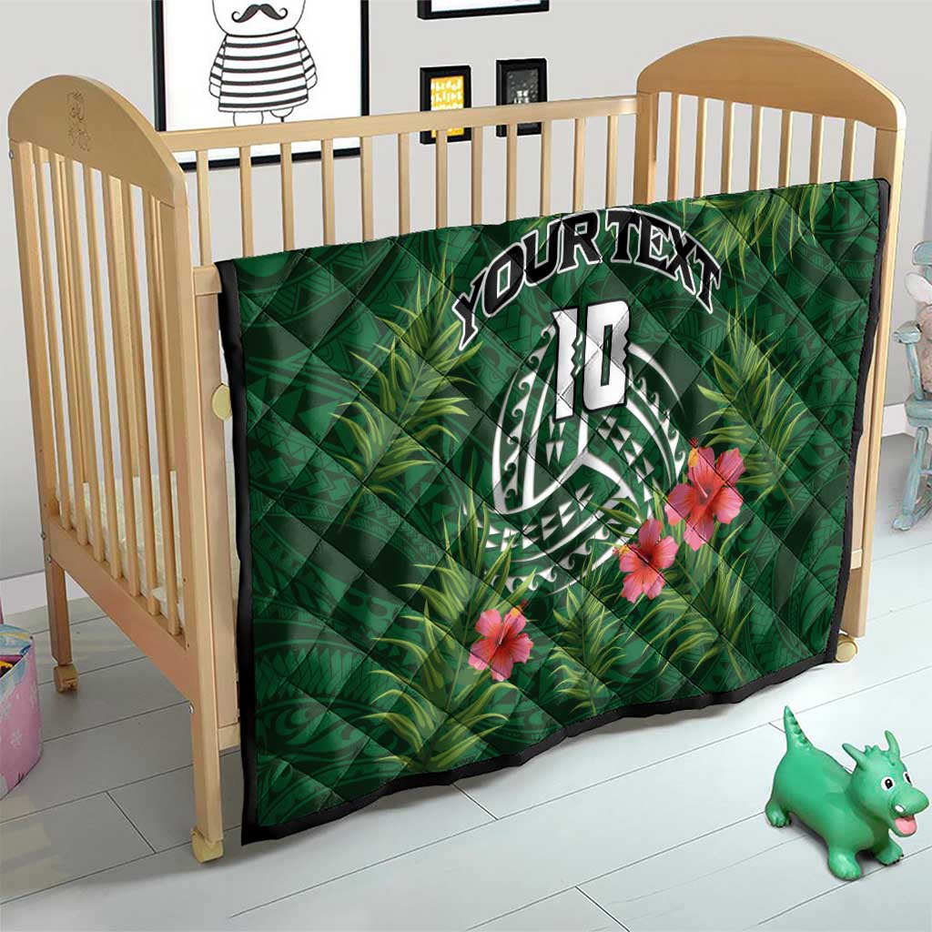 Custom Hawaii Volleyball Quilt Kakau Abstract and Tropical Plants Green Color - Polynesian Pride