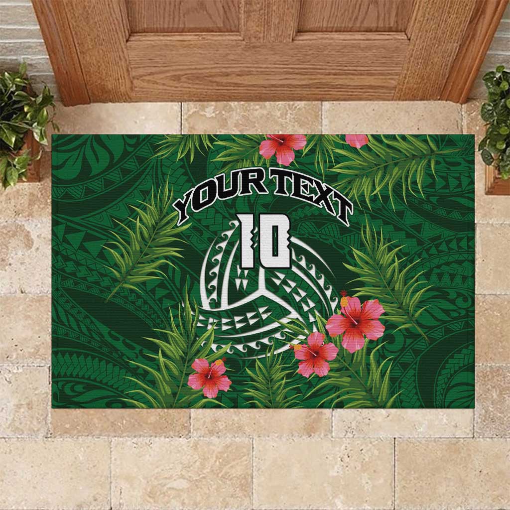 Custom Hawaii Volleyball Rubber Doormat Kakau Abstract and Tropical Plants Green Color - Polynesian Pride