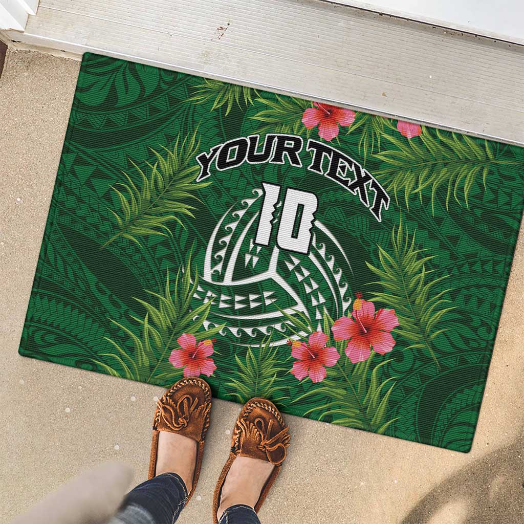 Custom Hawaii Volleyball Rubber Doormat Kakau Abstract and Tropical Plants Green Color - Polynesian Pride