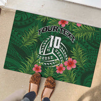 Custom Hawaii Volleyball Rubber Doormat Kakau Abstract and Tropical Plants Green Color - Polynesian Pride