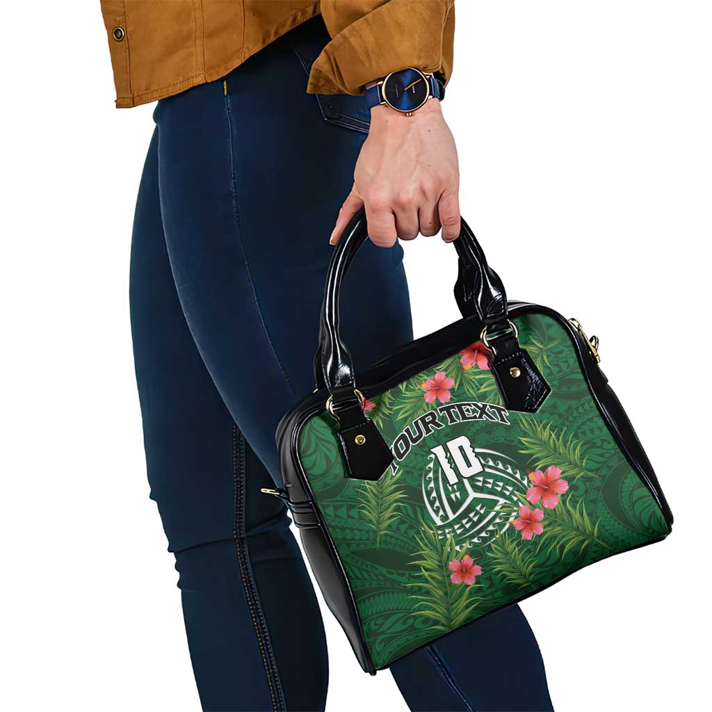 Custom Hawaii Volleyball Shoulder Handbag Kakau Abstract and Tropical Plants Green Color - Polynesian Pride