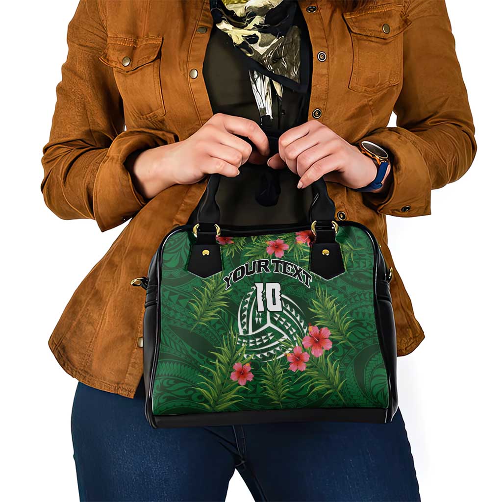 Custom Hawaii Volleyball Shoulder Handbag Kakau Abstract and Tropical Plants Green Color - Polynesian Pride