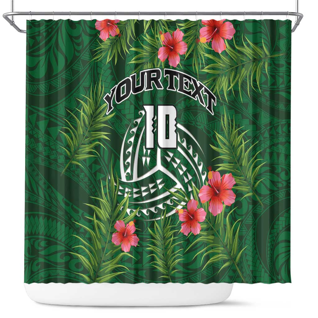 Custom Hawaii Volleyball Shower Curtain Kakau Abstract and Tropical Plants Green Color LT03 Green - Polynesian Pride