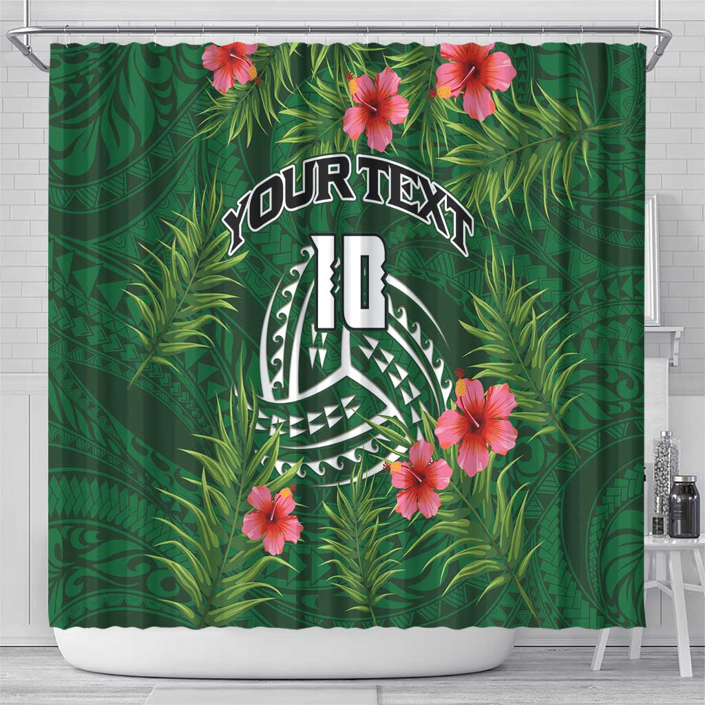 Custom Hawaii Volleyball Shower Curtain Kakau Abstract and Tropical Plants Green Color LT03 - Polynesian Pride