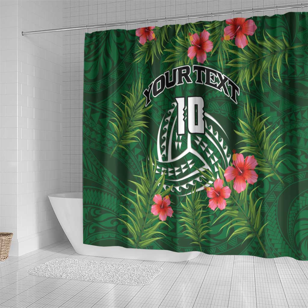 Custom Hawaii Volleyball Shower Curtain Kakau Abstract and Tropical Plants Green Color LT03 - Polynesian Pride