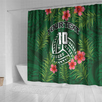 Custom Hawaii Volleyball Shower Curtain Kakau Abstract and Tropical Plants Green Color LT03 - Polynesian Pride